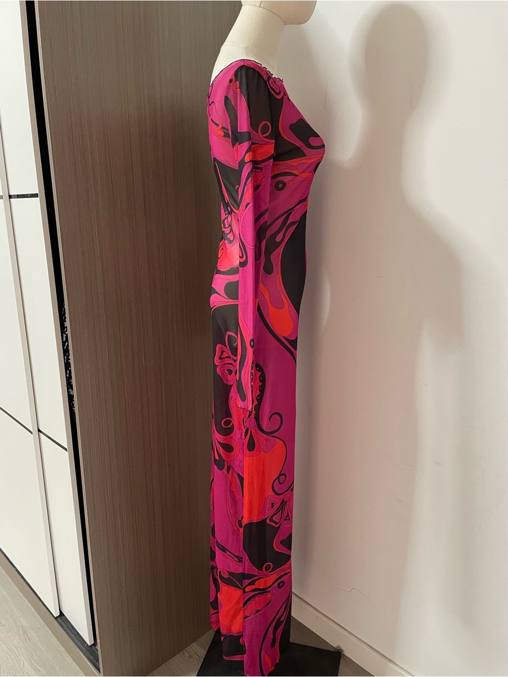 Emilio Pucci Fuchsia, Orange & Black Abstract-Print Long Sleeve Maxi Dress - Picture 3 of 9